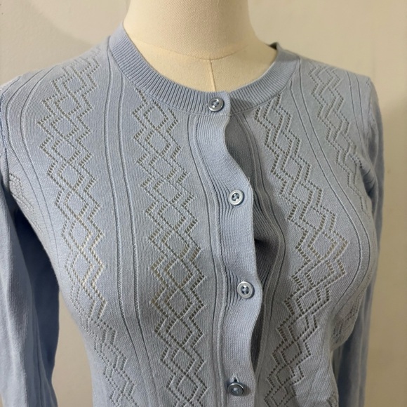 TOMMY HILFIGER Women's Baby Blue Cotton Button Cardigan Sz XXS Preppy Classic - Picture 2 of 10